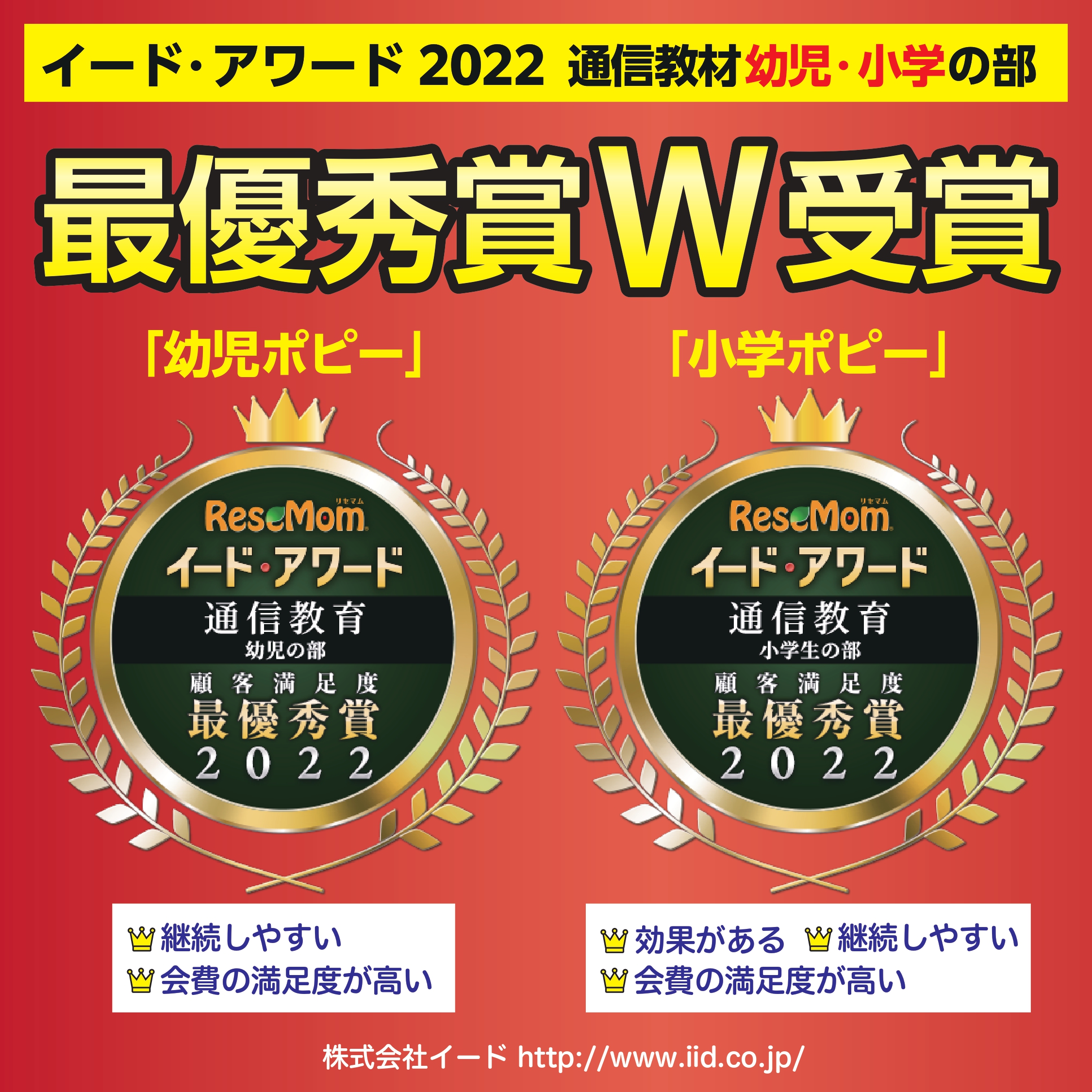 イード・アワード2022　通信教材　幼児・小学の部　最優秀賞W受賞